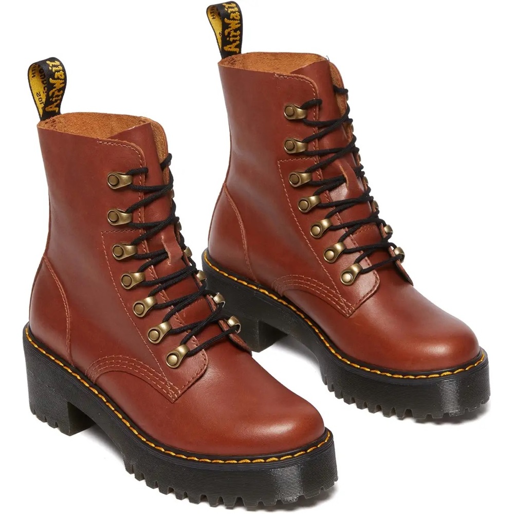 Dr. Martens - Leona Butterscotch Orleans Leather Lace-Up Platform Boots